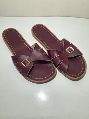 Salt Water Sandals Classic Slide Claret Leather Sandals Women's Size 9 (7) Boho